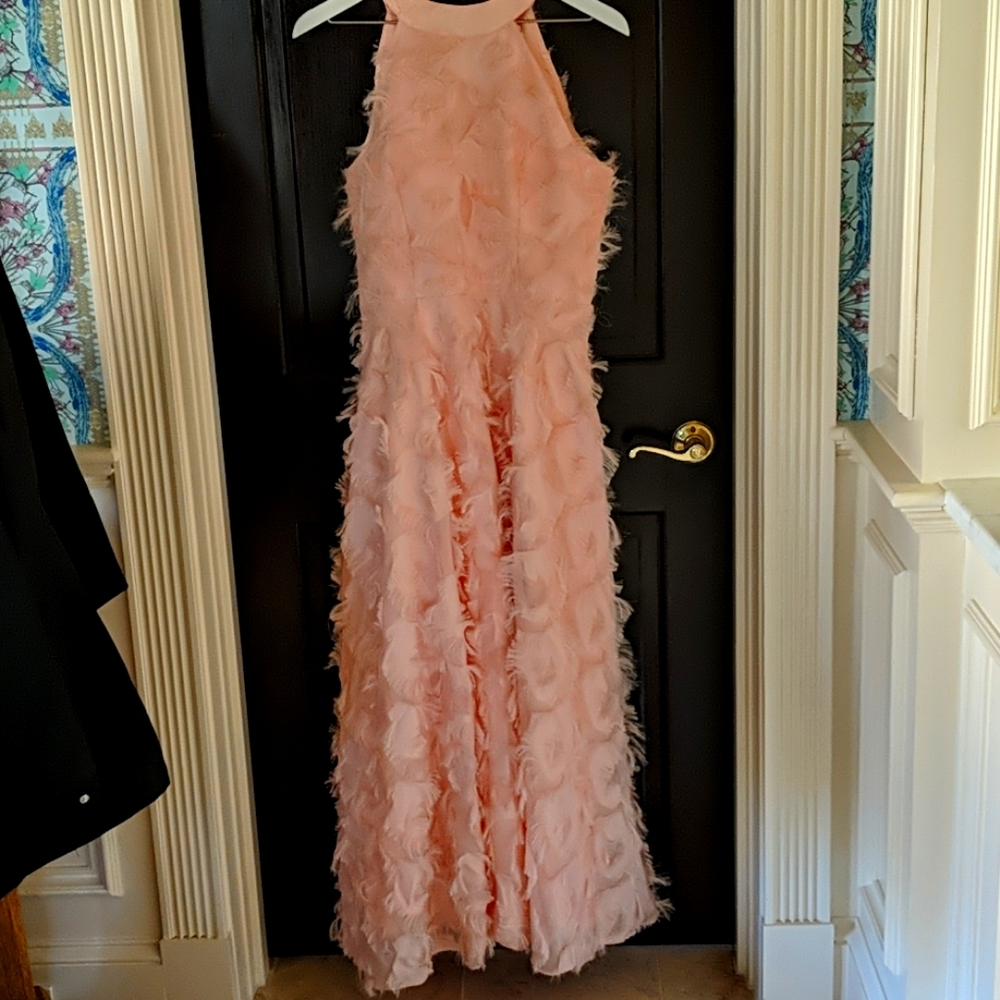 DANCING FEATHERS TASSEL HALTER NECK MAXI DRESS IN